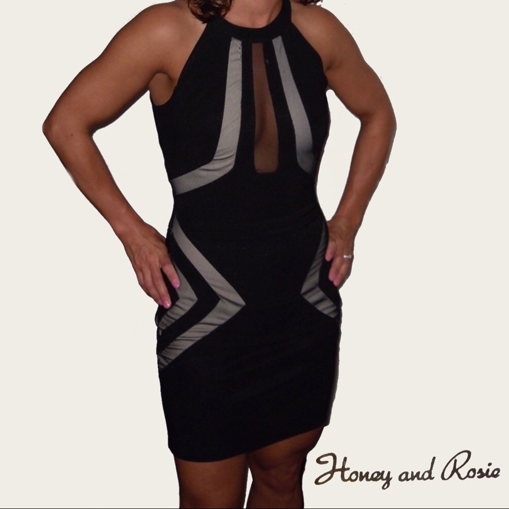Honey & Rosie Illusion Panel Black Bodycon Dress